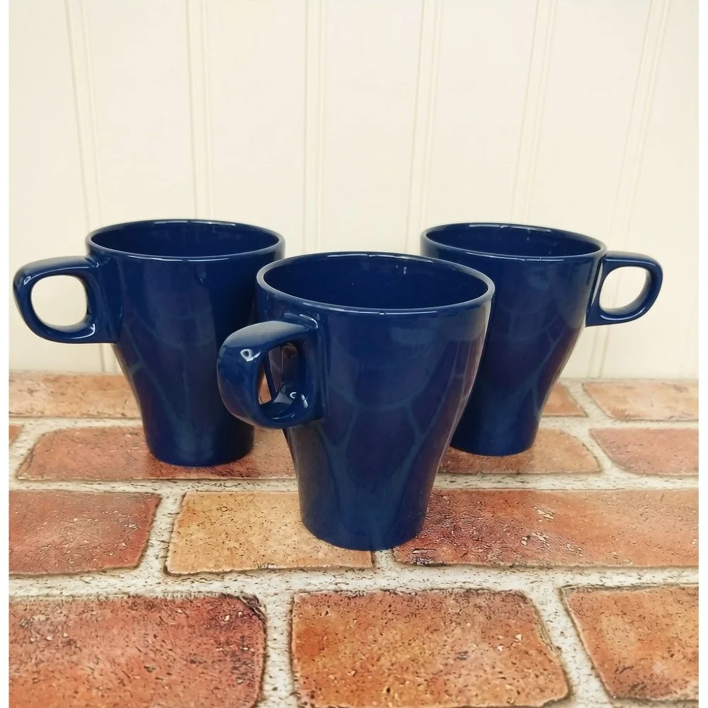 IKEA Fargrik Mugs Blue (Set of 3) Coffee Tea Stoneware‎ Cup #21533 Stackable